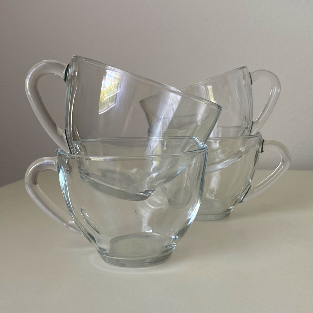 Arcoroc FRANCE set of 4 little elegant Glass Teacups Vintage Clear Glass